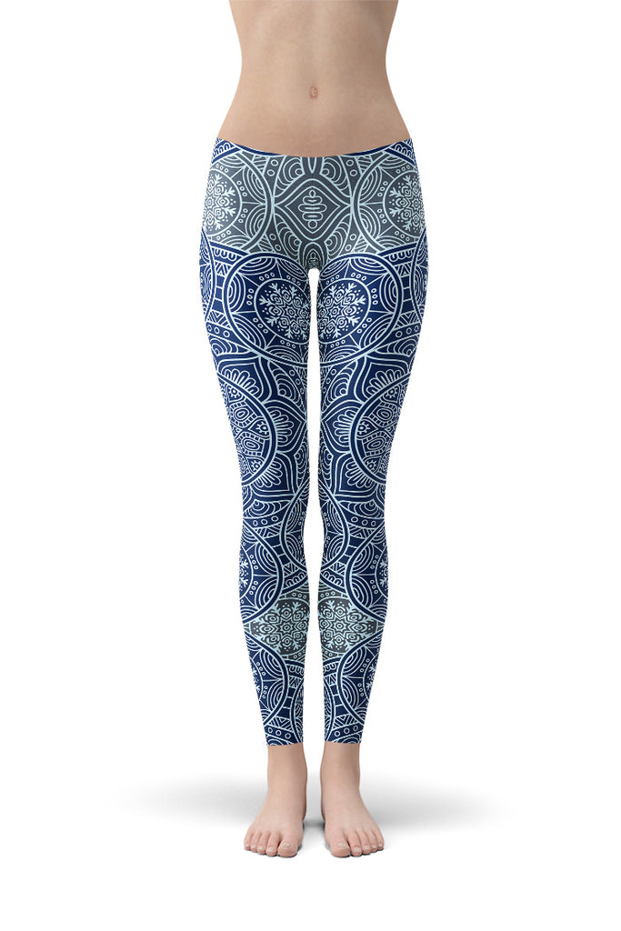 Blue Mandala Yoga Leggings-Satori Stylez
