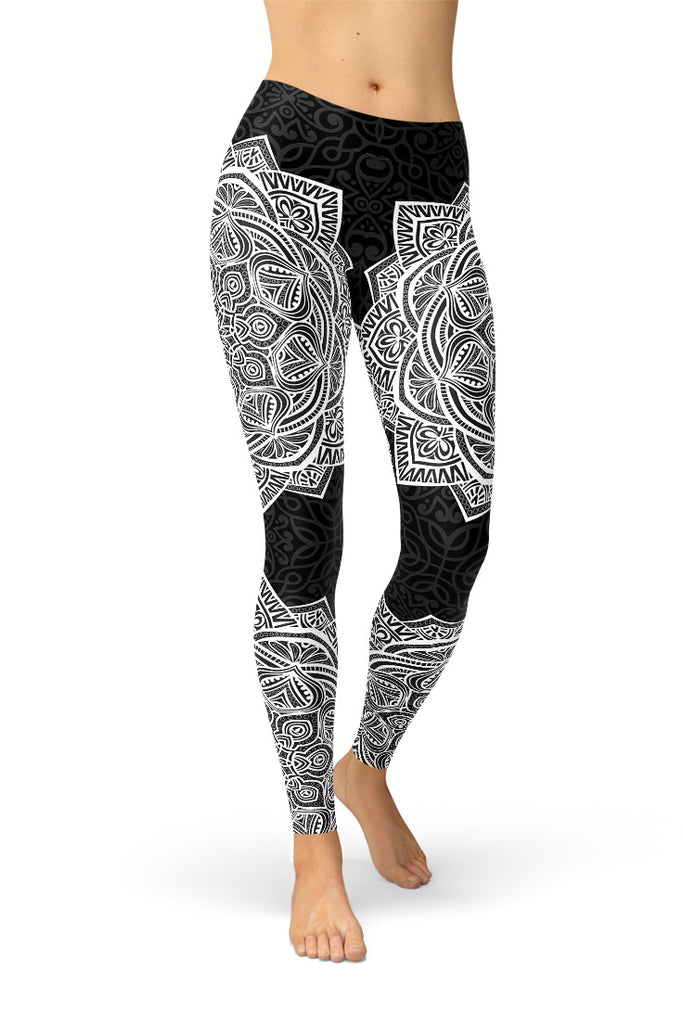 Black & White Mandala Yoga Leggings-Satori Stylez