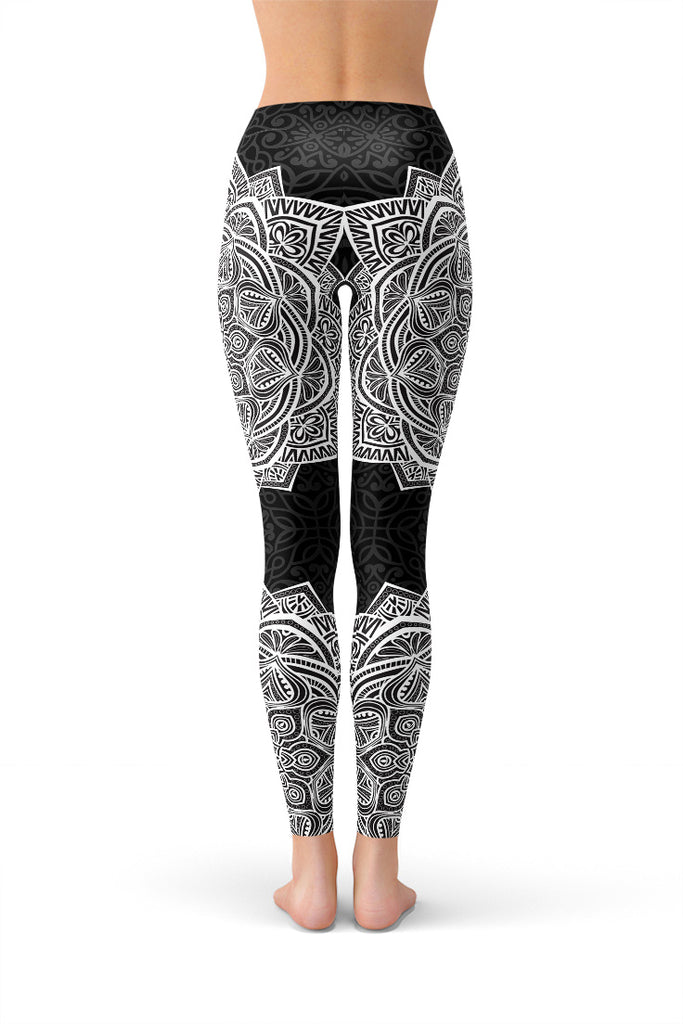 Black & White Mandala Yoga Leggings-Satori Stylez