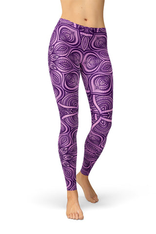 Purple Mandala Pattern Yoga Leggings - Version Two-Satori Stylez