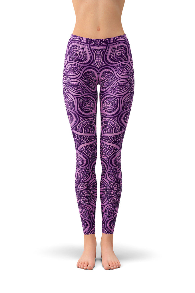 Purple Mandala Pattern Yoga Leggings - Version Two-Satori Stylez