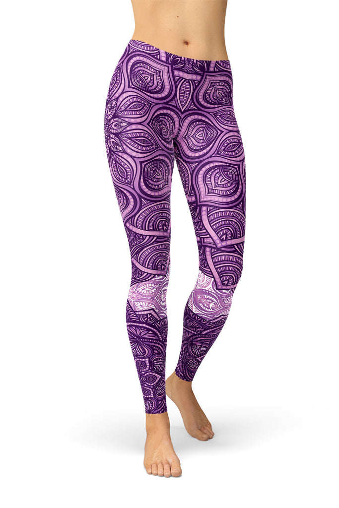 Purple Mandala Pattern Yoga Leggings - Version One-Satori Stylez