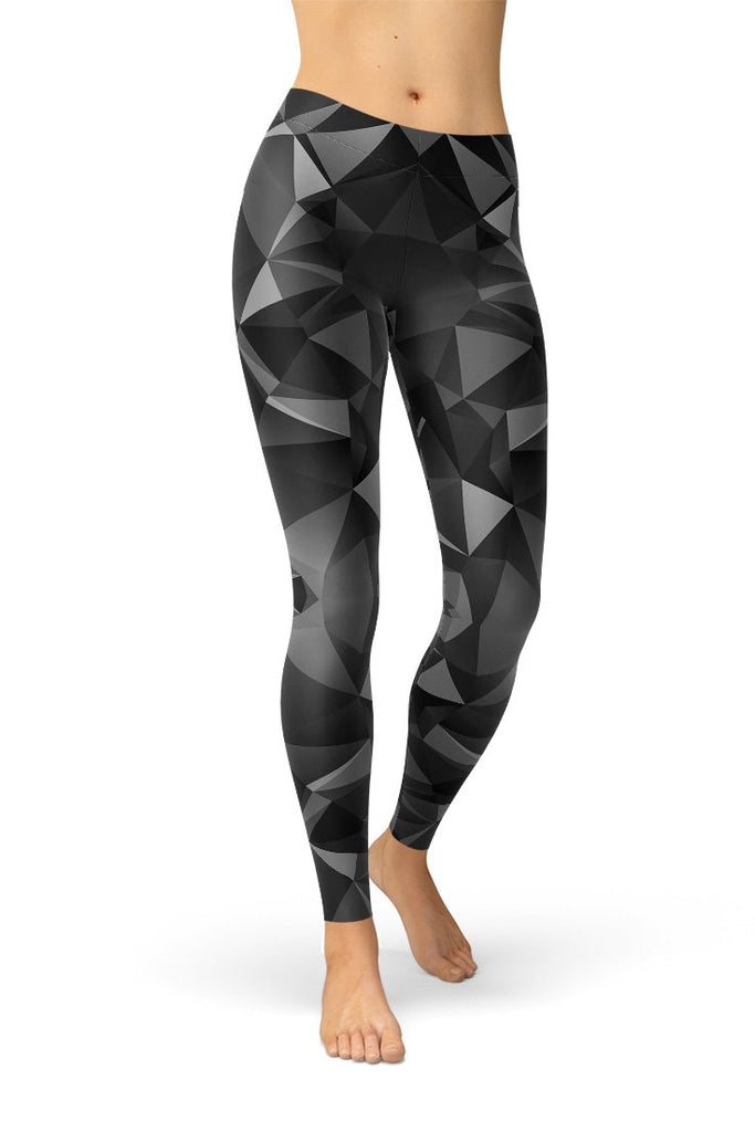 Black & Grey Geometric Triangle Leggings-Satori Stylez