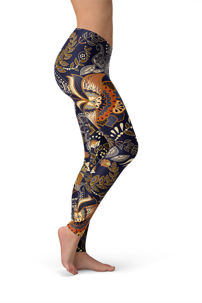 Ornamental Floral Yoga Leggings-Satori Stylez