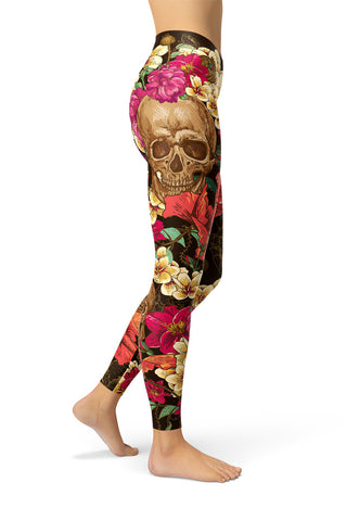 Skulls n Flowers Women Leggings-Satori Stylez