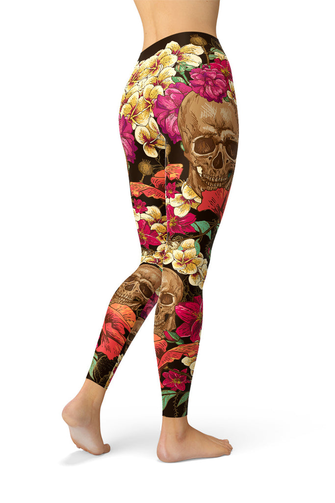 Skulls n Flowers Women Leggings-Satori Stylez