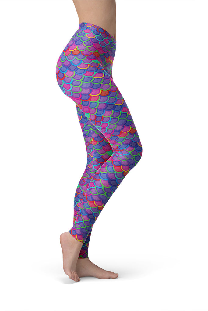 Colorful Purple Mermaid Leggings-Satori Stylez