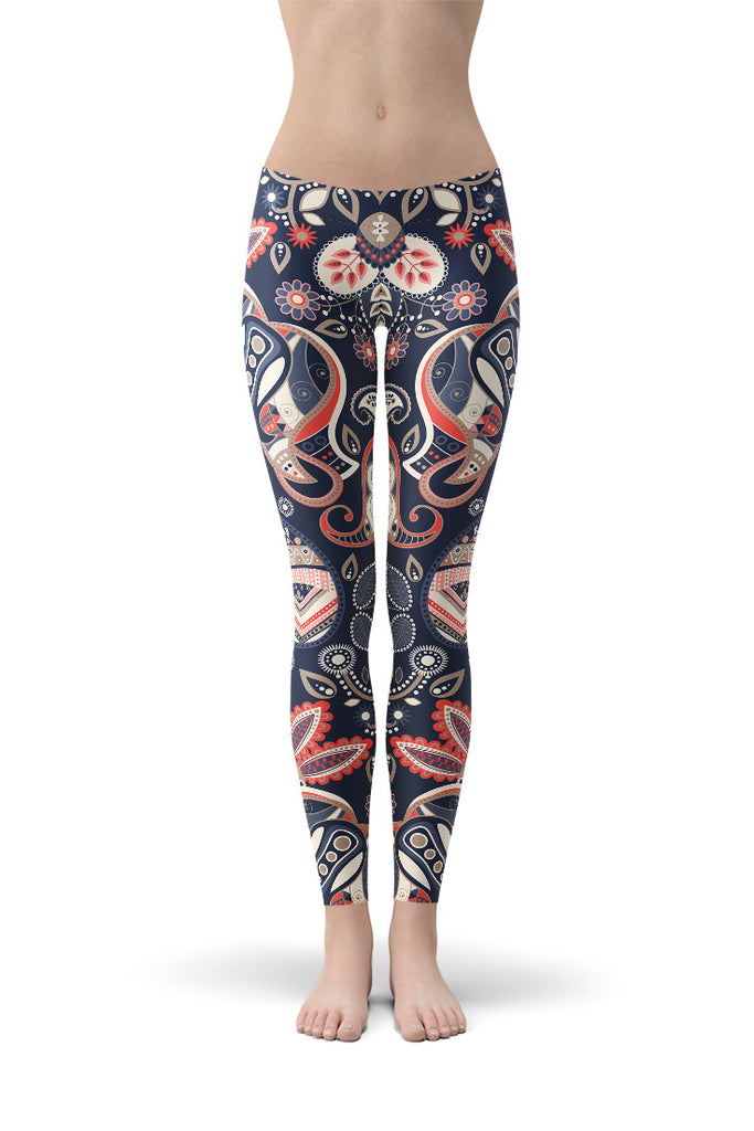 Ornamental Flowers Yoga Leggings-Satori Stylez