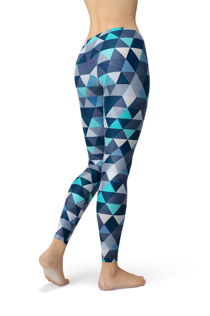 Blue Geometrical Triangle Leggings-Satori Stylez