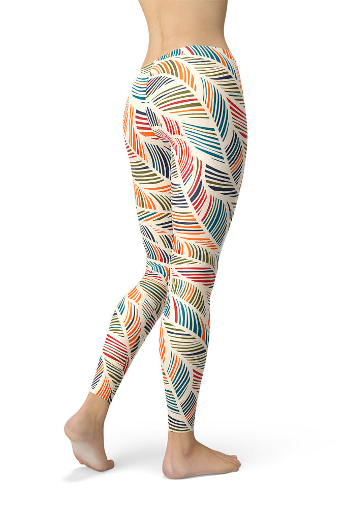 Multi-Color Leaves Women's Fitness Leggings-Satori Stylez