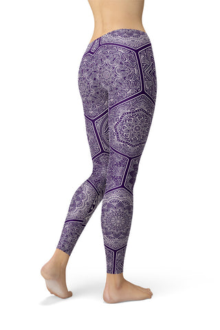 Purple Mandala Yoga Leggings-Satori Stylez