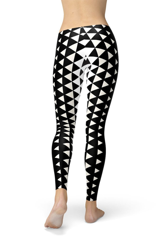 B & W Geometric Triangle Women's Leggings-Satori Stylez