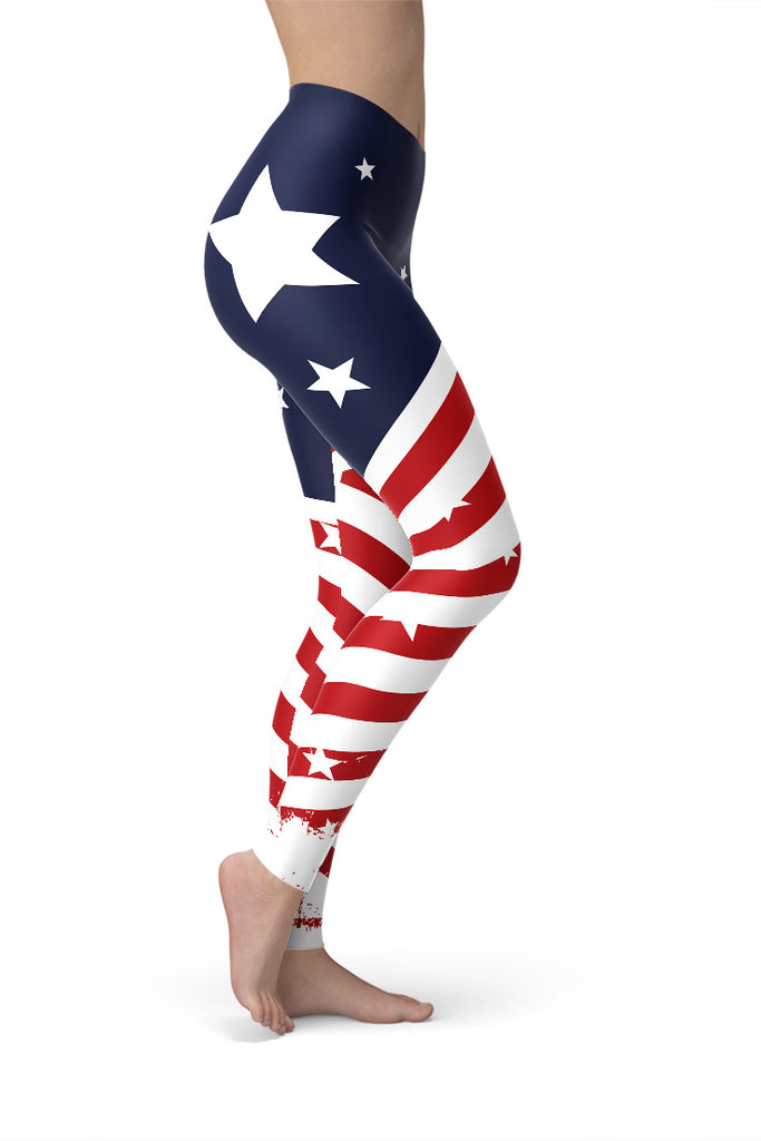 Spiral Stripe USA Flag Printed Leggings-Satori Stylez