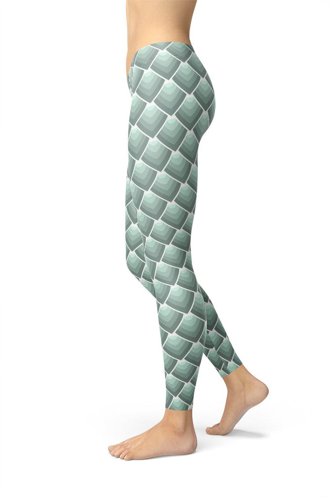 Aqua Mermaid Yoga Leggings - Large Scales-Satori Stylez